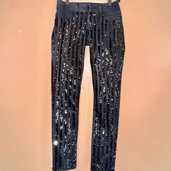 Victoria's Secret Siren Women's Black Sequin Skinny Jeans Size 4 - Picture 1 of 11